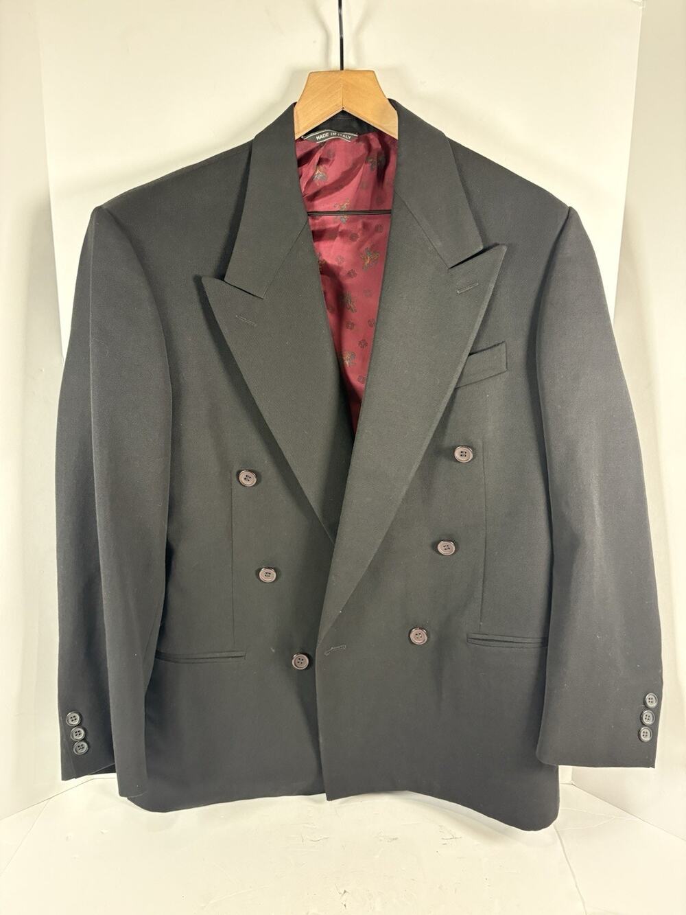 Vintage Marco Ricci Mens Black Double Breasted Blazer Wool Made In Italy Jacket